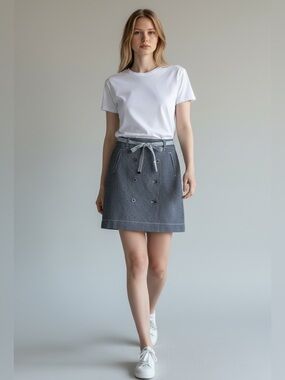 LOFT Navy Railroad Stripe Double Button Front Grosgrain Ribbon Belt NEW